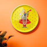 Wooden Hand-Painted Wall Plate Lotus & Deity Design